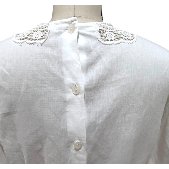 Vintage Irish Linen Blouse Top Womens White Lace Doily Dainty Small - Picture 5 of 8
